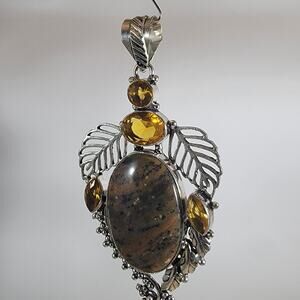 Jasper & Citrine Leaf Motif Pendant – Sterling Silver Artisan Gemstone Jewelry